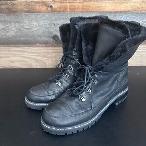 STUART WEITZMAN Black Leather Bootie Women’s 8.5 LUGE Roll Down BOOT Grunge Luxe